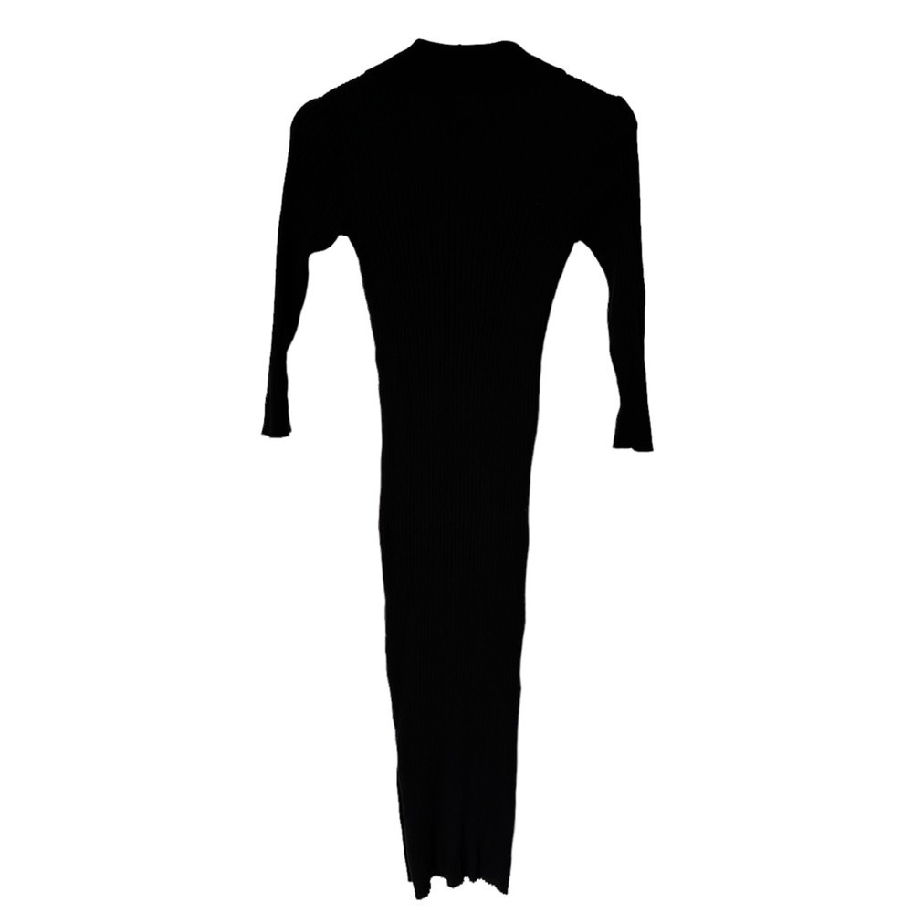 DYNAMITE BLACK RIBBED MAXI DRESS WITH  V-NECK, COLLAR & SIDE SLIT | SIZE SMALL - Picture 14 of 15